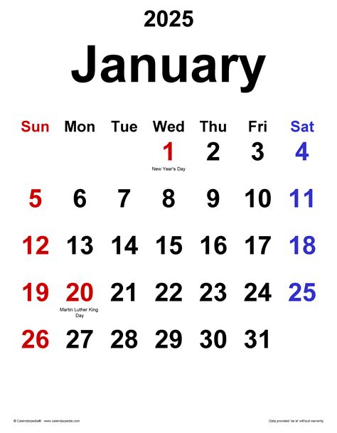 January 2025 Calendar Templates For Word Excel And Pdf