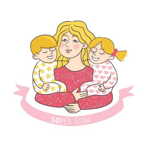 Happy Mother S Day Card With Cartoons Stock Vector Illustration Of