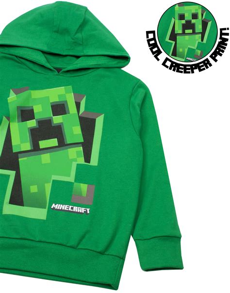 Minecraft Hoodie Boys Creeper Green Jumper Gamer Kids Hooded Sweater Ebay