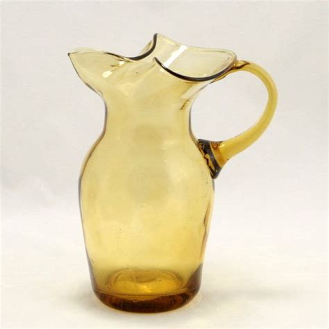 Vintage Kanawha Amber Art Glass Pitcher Vase Lovely Hand Finished Pitcher In A Soft Honey Yellow