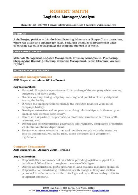 Logistics Manager Resume Logistics Resume Samples Examples And Tips