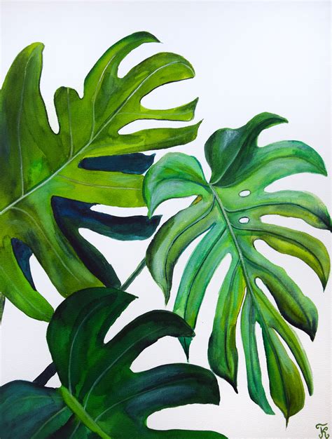 Monstera Leaves Watercolor Painting Print Botanical Abstract Etsy