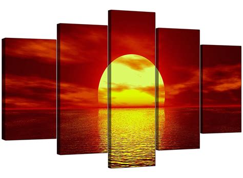 Extra Large Sunset Canvas Prints Uk Set Of 5 In Red