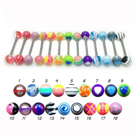12pieces Fashion Barbell Tongue Bar Tongue Piercing Rings Acrylic Stainless Steel Mixed Colors 1