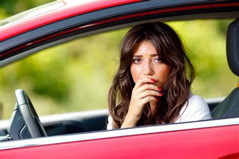 Young Pretty Scared Woman In The Car Stock Image Everypixel