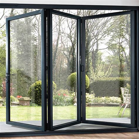 Black Modern Home Use Sliding Folding Aluminum Doors Fill With Glass