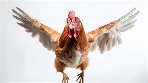 Premium Ai Image Energetic Chicken In Flight Captivating Visual Storytelling
