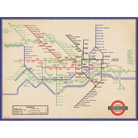 Art Group Vintage 1936 London Underground Map Graphic Art Underground