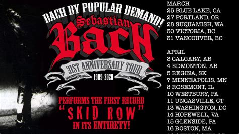 Sebastian Bach 1st Record Skid Row 31st Anniversary Tour 2020 Tickets