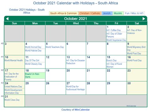 Print Friendly October 2021 South Africa Calendar For Printing