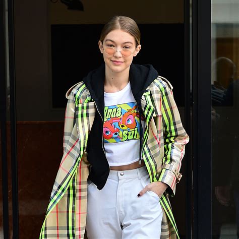 gigi hadid wears her pink smoky eye makeup from the anna sui fall 2018 runway onto the street