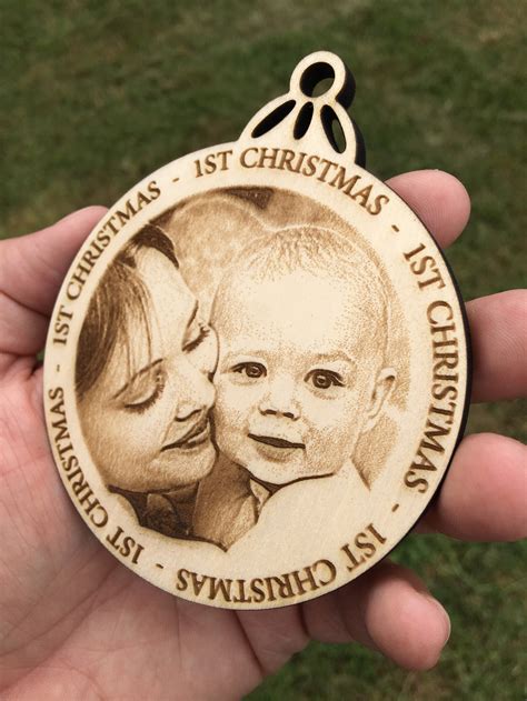 Personalized Wood Christmas Photo Ornament 1st Christmas Etsy