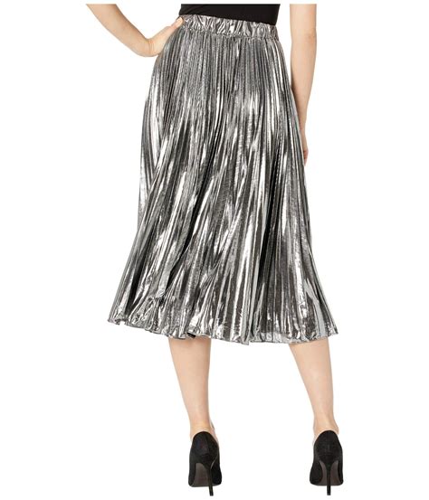 Michael Michael Kors Synthetic Foil Pleated Skirt In Silver Metallic