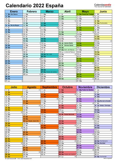 Calendario 2022 En Word Excel Y Pdf Calendarpedia