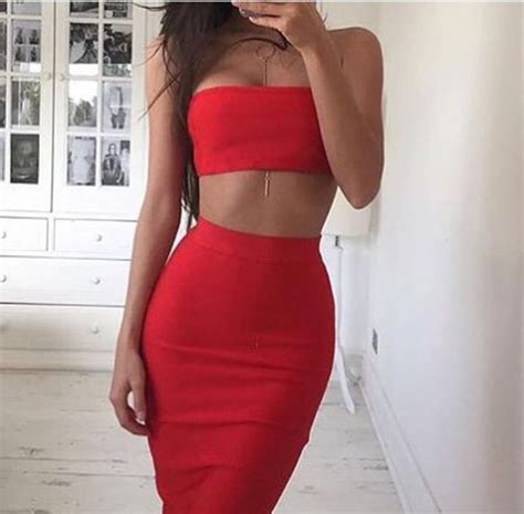 Dress Red Two Piece Two Piece Dress Set Red Dress Bodycon Dress Skirt Bright Red Long