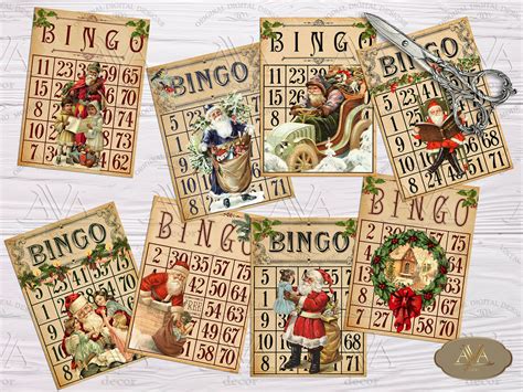 Vintage Santa Bingo Cards Printable 25x35 In Xmas Journal Etsy