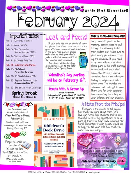 February 2024 Newsletter Annie Sims Elementary School