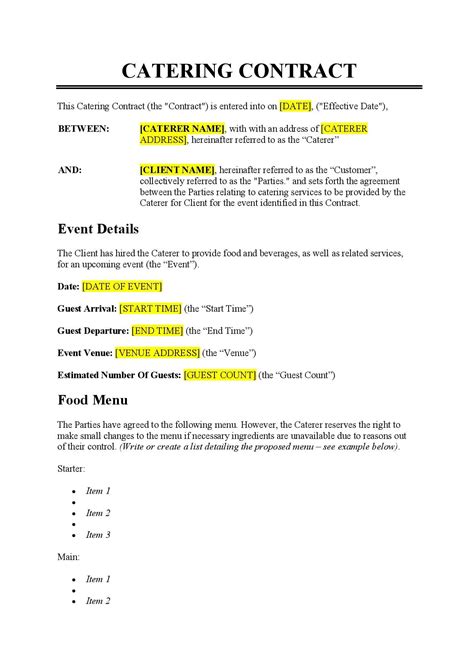 Catering Contract Template Free Download Easy Legal Docs