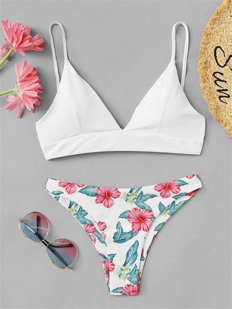 Triangle Top With Floral Mix And Match Bikini Set Mix And Match Bikini Swimsuits Bikinis