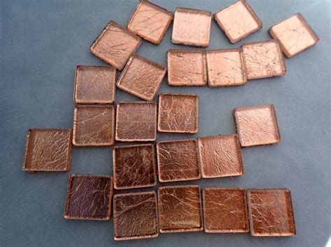 Copper Foil Square Tiles 25 Glass Mosaic Tiles 20mm