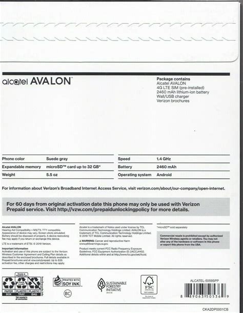 Verizon Tcl Alcatel Avalon 16gb Prepaid Smartphone Grey P