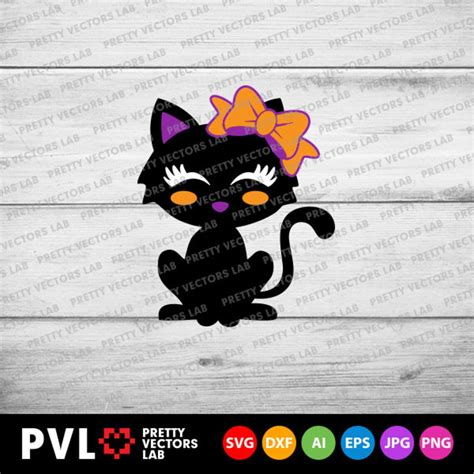 Halloween Svg Cute Black Cat Svg Girl Cat with Bow Svg Dxf | Etsy