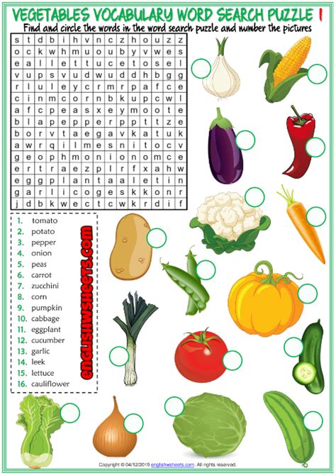 Word Search Fruits And Vegetables Printable Crossword