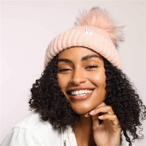 Only Curls Satin Lined Beanie Hat Pink With Pom Pom