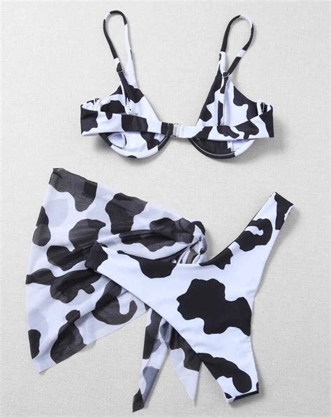 Piece Cow Print Bathing Suit Set Etsy