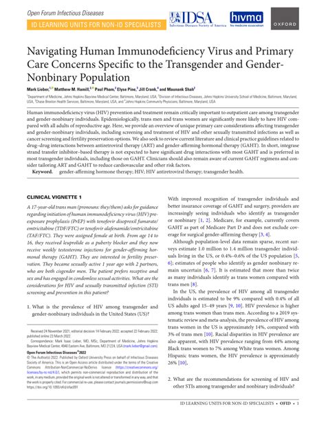 Pdf Navigating Hiv And Primary Care Concerns Specific To The Transgender And Gender Nonbinary