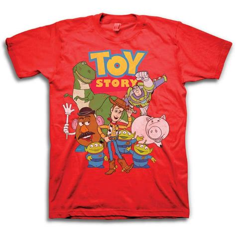 Toy Story Mens Group Shirt Woody Buzz Lightyear Rex And Pizza Planet