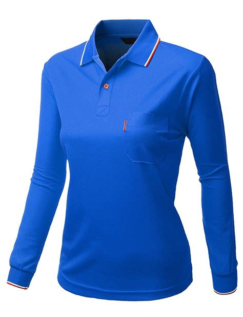 Womens Basic Collar Polo Long Sleeve Pocket Point T Shirt Kwttl0170