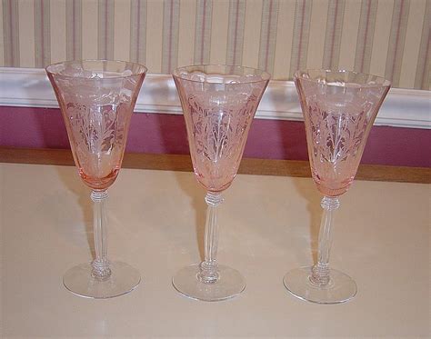 3 Tiffin Flanders 8 1 4 Pink Etched Depression Water Glasses Goblets Antique Price Guide