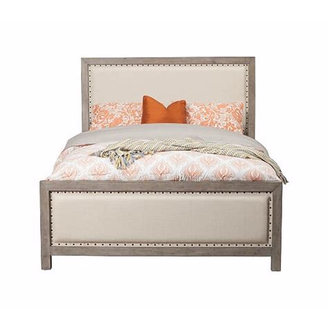 Standard King Fabric Upholstered Bed With Nailhead Trims Gray And