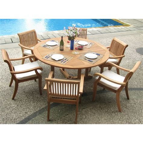 Teak Dining Set6 Seater 7 Pc 60 Round Table And 6 Stacking Arbor