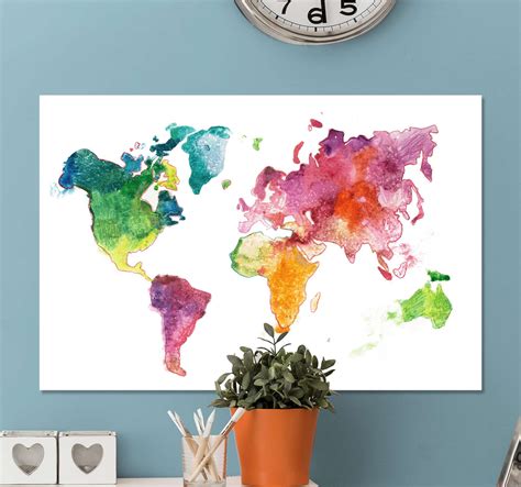 Colourful World Map Art Canvas Tenstickers
