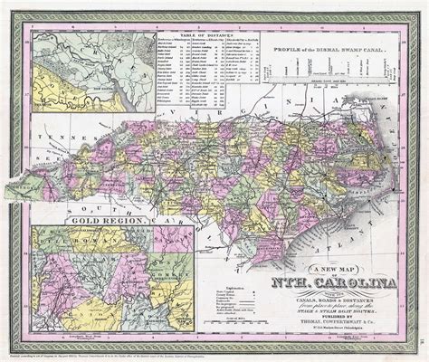 Large Detailed Old Administrative Map Of North Carolina State 1850