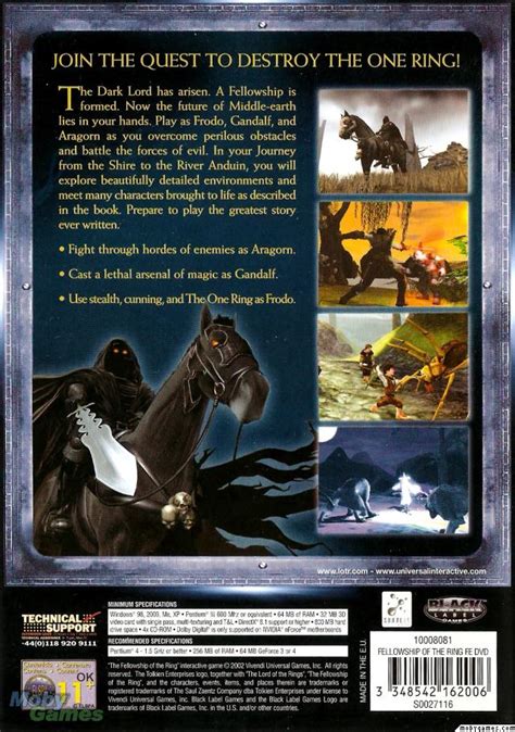 Lotr Fellowship Of The Ring Pc Game Cover Back Lord Of The Rings