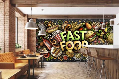 3d Fast Food Restaurant Pizza Background Wall Mural Wallpaper Lqh 19
