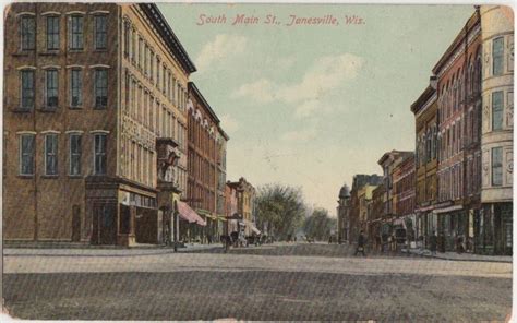 C1910 Janesville Wisconsin Wi Postcard South Main Street Stores