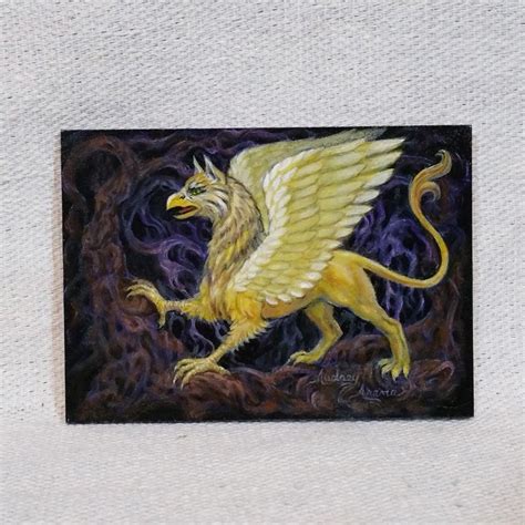 Golden Griffin Standing Original Miniature Oil Painting By Etsy
