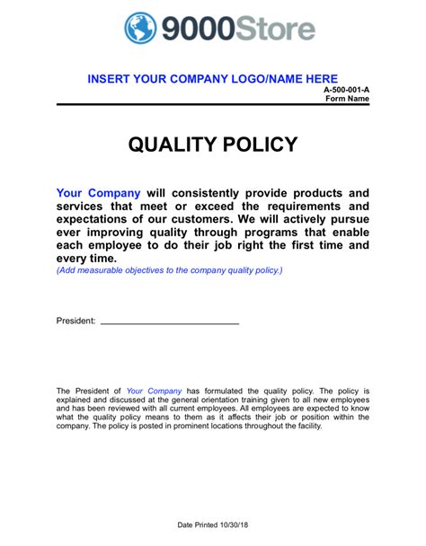 Quality Policy 9000 Store