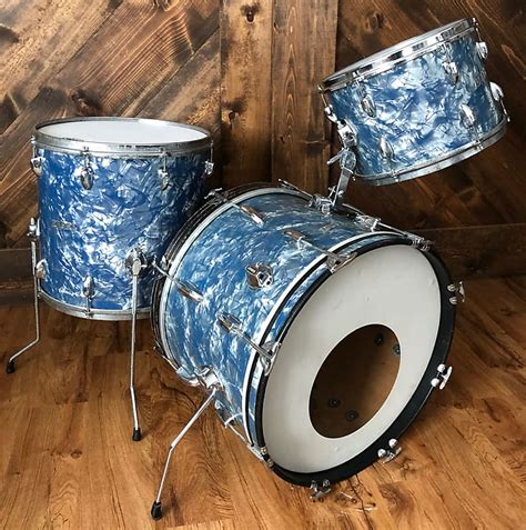 Vintage 1960s Pearl 131620 Drum Set In Light Blue Pearl