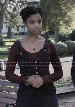 WornOnTV Anis Black Denim Pinafore Dress On Reasons Why Grace