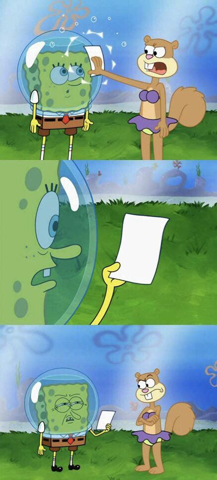 Sandy Giving Spongebob A Note And Spongebob Looking Disgusted While