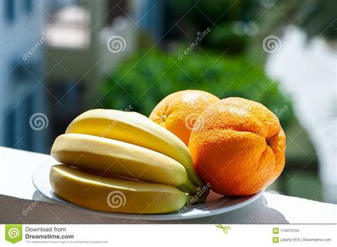 Bananas And Oranges On A Platter Natural Stock Photo Image Of Health