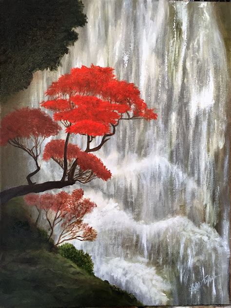 An Oriental Touch Of A Waterfall Behind A Tree Beautiful Nature
