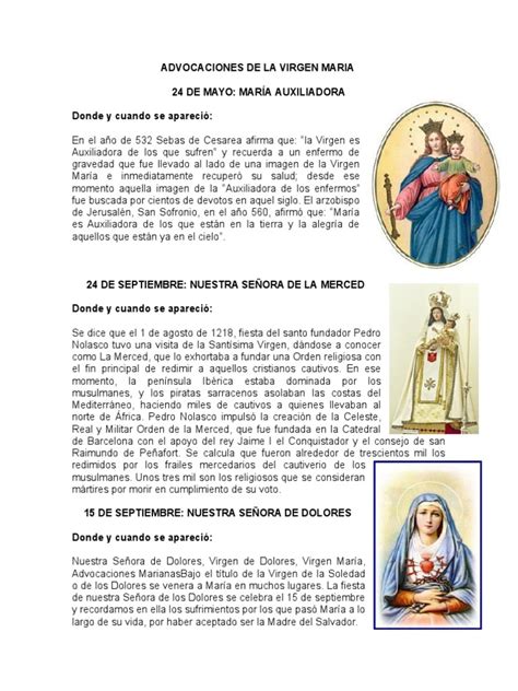 Advocaciones De La Virgen Maria María Madre De Jesús Religión Y
