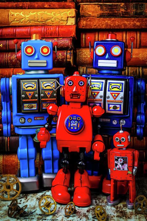 Red And Blue Robots With Books Photograph By Garry Gay