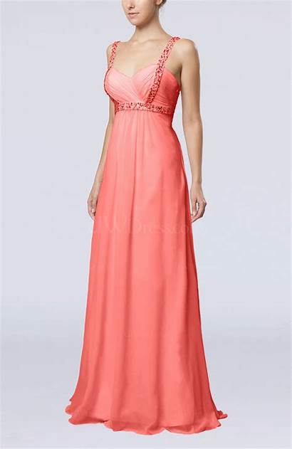 Coral Empire Length Floor Straps Gowns Beaded